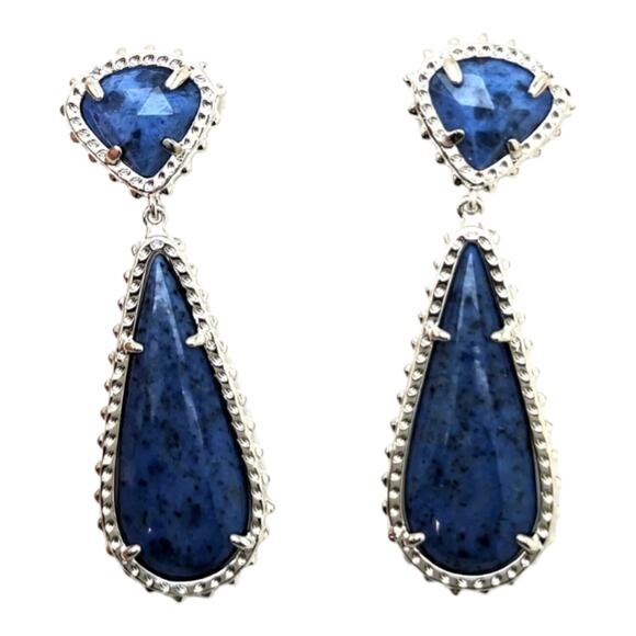 KENDRA SCOTT Payton Blue Dumortierite Stone Silver Drop Earrings New!! - Picture 1 of 7